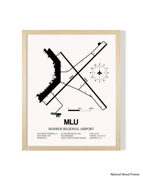 Detailed Airport Map of Monroe Regional Airport (MLU) in White with a Natural Frame