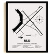 Framed Detailed Airport Map of Monroe Regional Airport (MLU) in White with a Black Frame