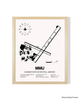 Detailed Airport Map of Morristown Municipal Airport (MMU) in White with a Natural Frame