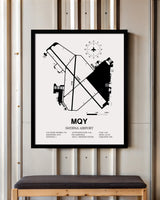 Framed Detailed Airport Map of Smyrna Airport (MQY) in White with a Black Frame