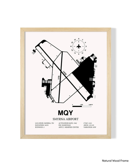 Detailed Airport Map of Smyrna Airport (MQY) in White with a Natural Frame