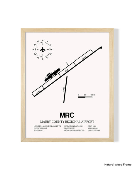 Detailed Airport Map of Maury County Regional Airport (MRC) in White with a Natural Frame