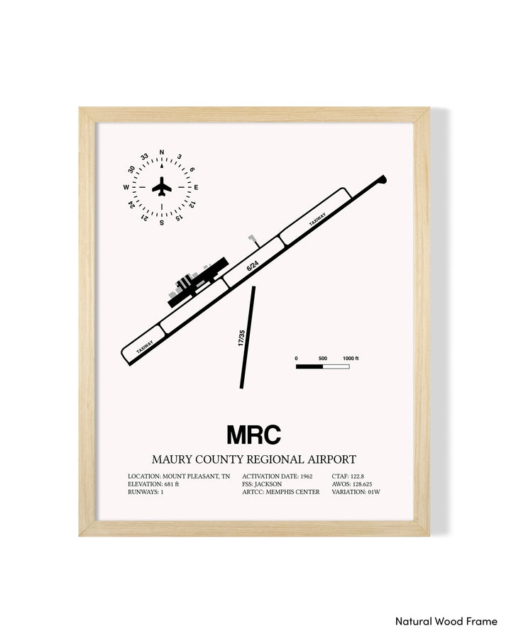Detailed Airport Map of Maury County Regional Airport (MRC) in White with a Natural Frame