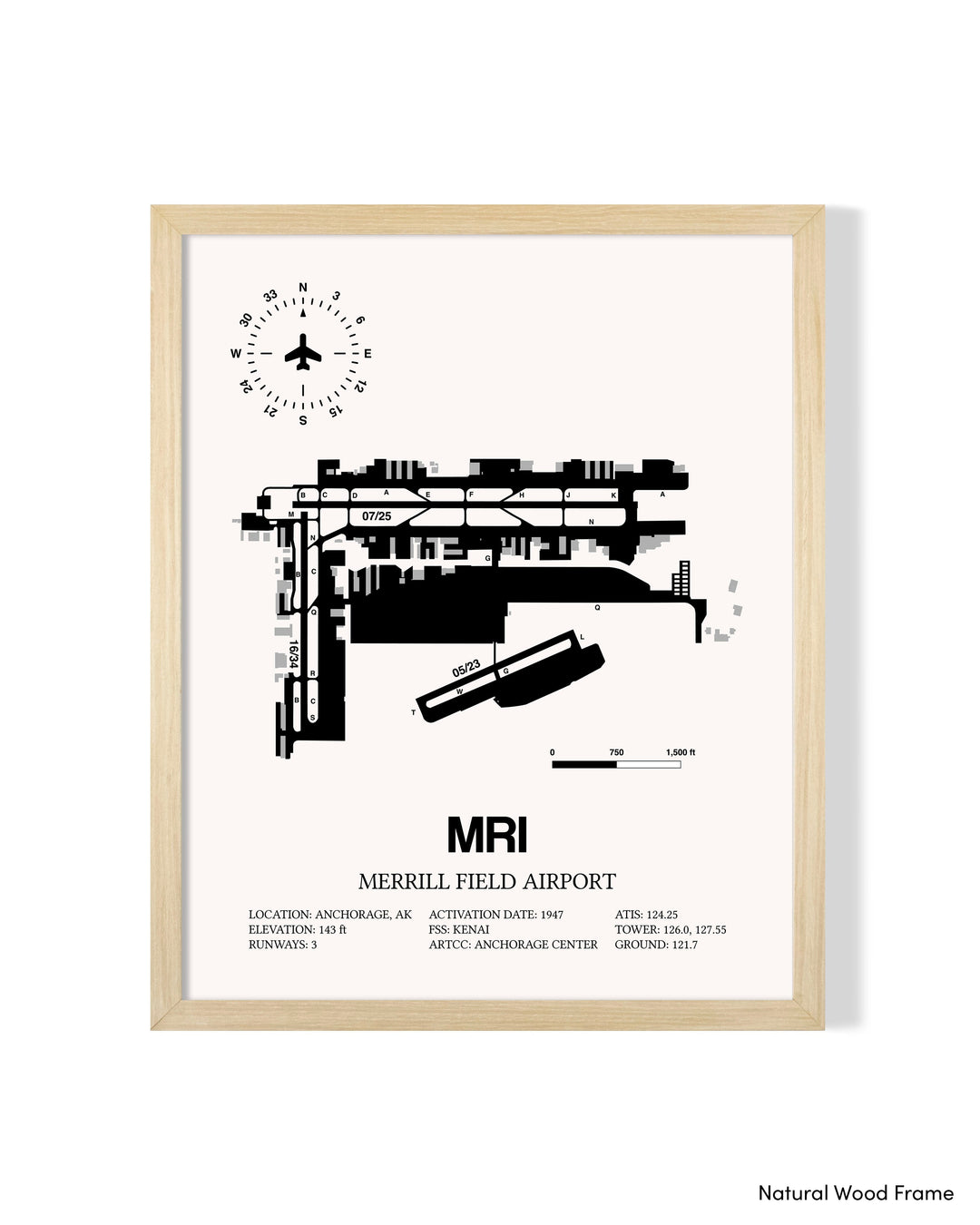 Detailed Airport Map of Merrill Field Airport (MRI) in White with a Natural Frame