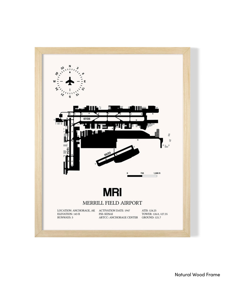 Detailed Airport Map of Merrill Field Airport (MRI) in White with a Natural Frame