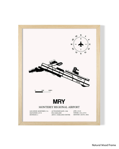 Detailed Airport Map of Monterey Regional Airport (MRY) in White with a Natural Frame