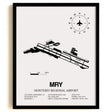 Framed Detailed Airport Map of Monterey Regional Airport (MRY) in White with a Black Frame