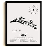 Framed Detailed Airport Map of Monterey Regional Airport (MRY) in White with a Black Frame
