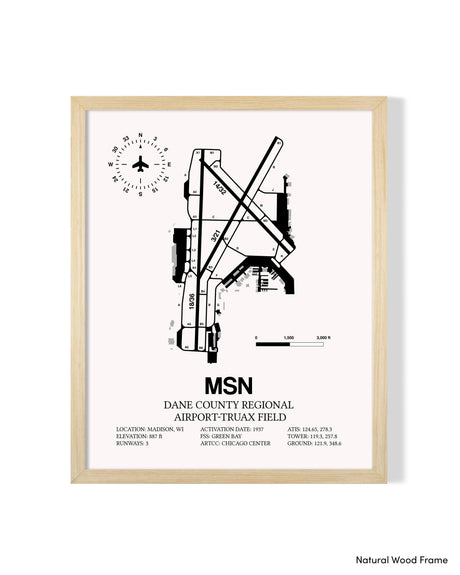 Detailed Airport Map of Dane County Regional Airport-Truax Field (MSN) in White with a Natural Frame