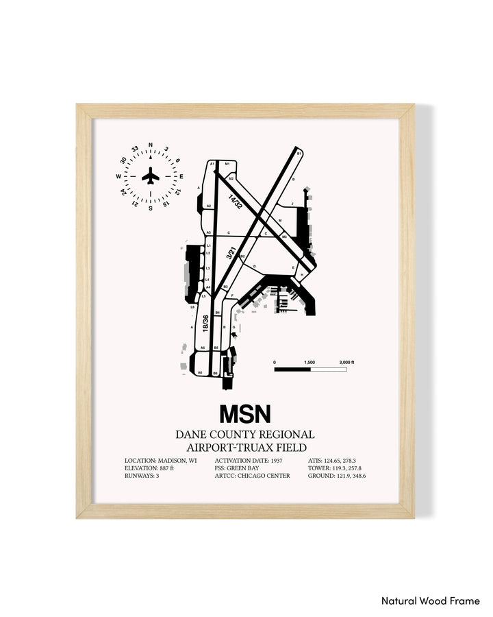 Detailed Airport Map of Dane County Regional Airport-Truax Field (MSN) in White with a Natural Frame