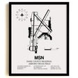 Framed Detailed Airport Map of Dane County Regional Airport-Truax Field (MSN) in White with a Black Frame