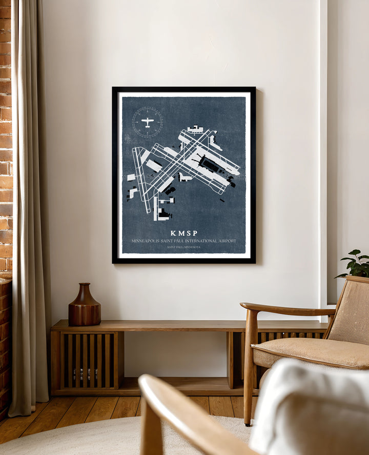 MSP Airport Map, Vintage Style, Minneapolis-St Paul International Airport Print