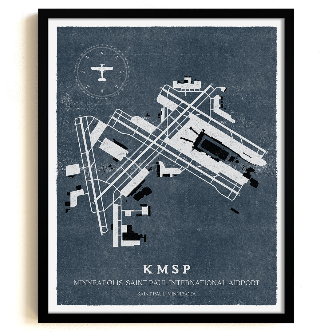 MSP Airport Map, Vintage Style, Minneapolis-St Paul International Airport Print