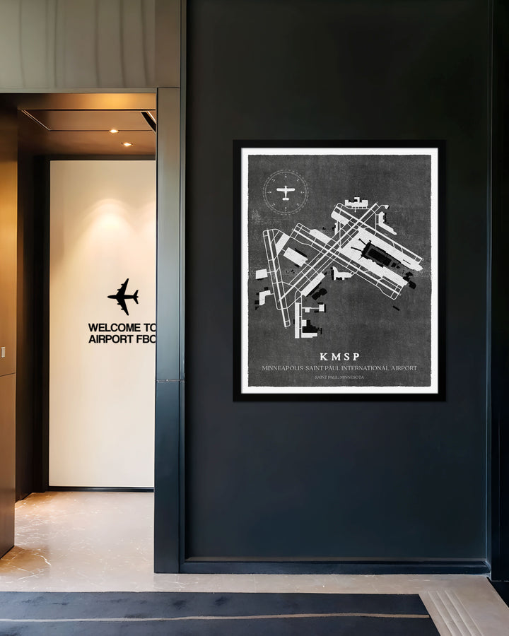 MSP Airport Map, Vintage Style, Minneapolis-St Paul International Airport Print