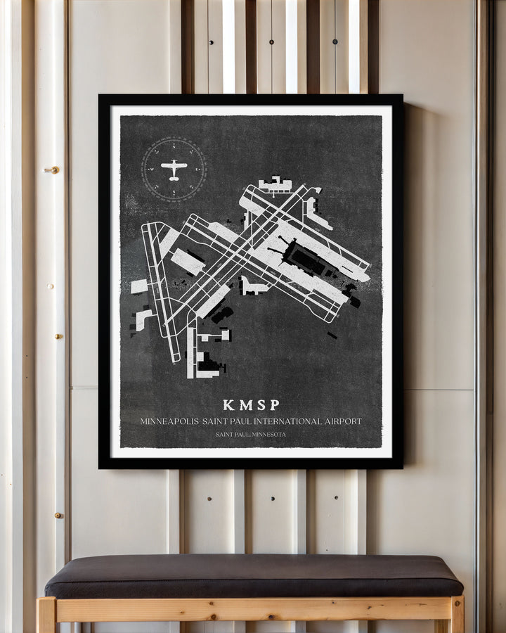 MSP Airport Map, Vintage Style, Minneapolis-St Paul International Airport Print