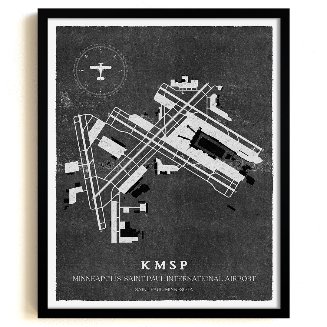 MSP Airport Map, Vintage Style, Minneapolis-St Paul International Airport Print