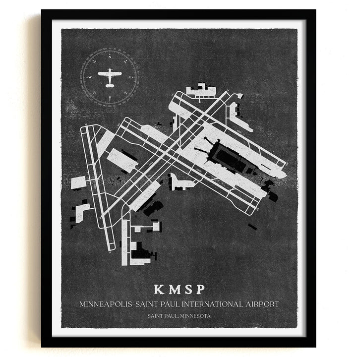 MSP Airport Map, Vintage Style, Minneapolis-St Paul International Airport Print