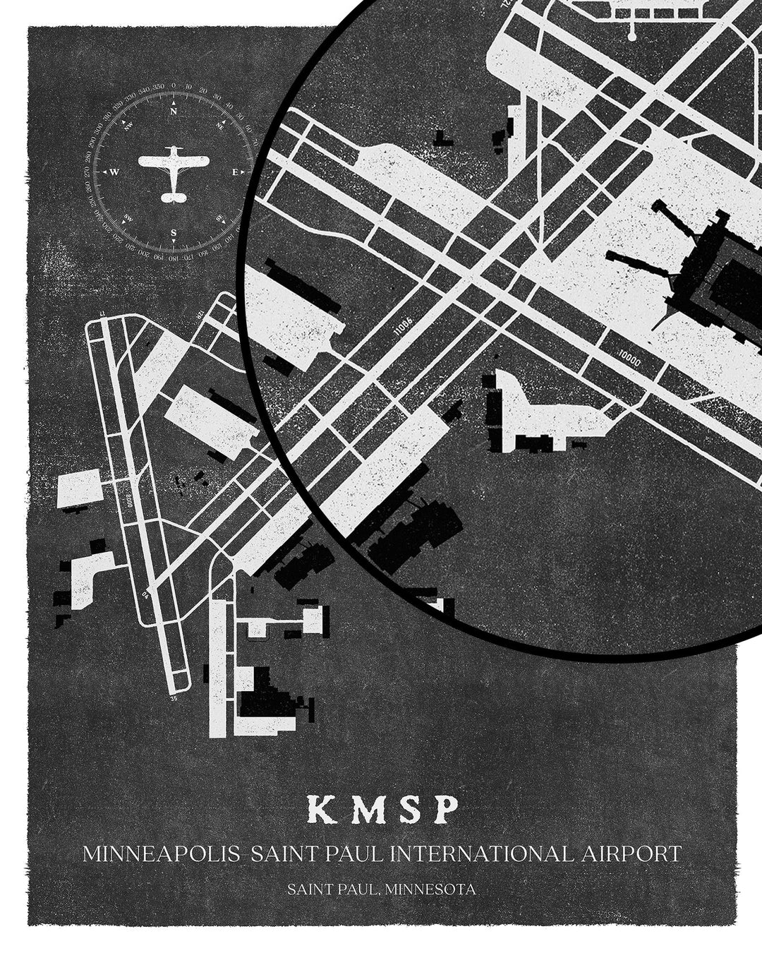 MSP Airport Map, Vintage Style, Minneapolis-St Paul International Airport Print