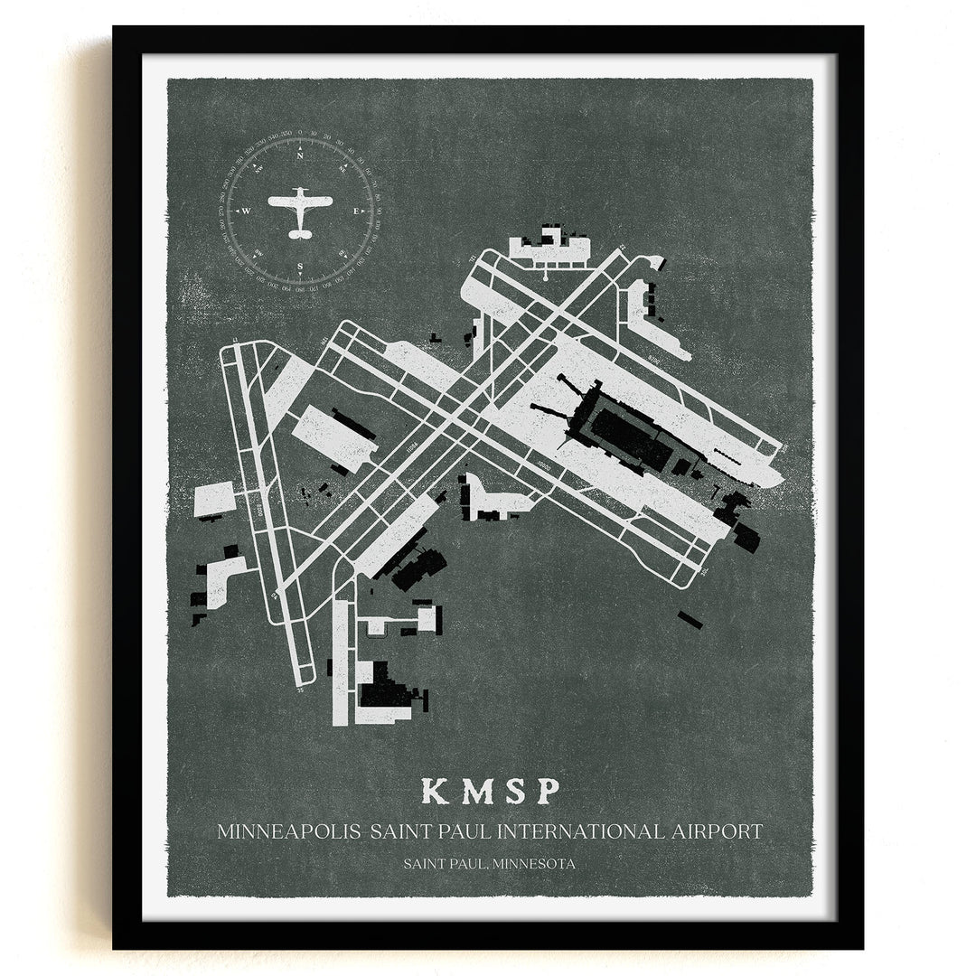 MSP Airport Map, Vintage Style, Minneapolis-St Paul International Airport Print