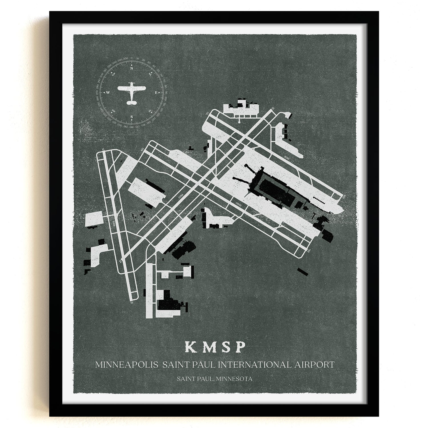 MSP Airport Map, Vintage Style, Minneapolis-St Paul International Airport Print
