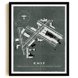 MSP Airport Map, Vintage Style, Minneapolis-St Paul International Airport Print