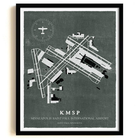 MSP Airport Map, Vintage Style, Minneapolis-St Paul International Airport Print