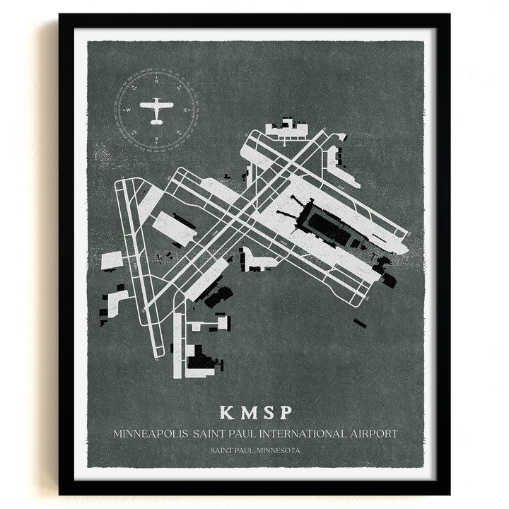 MSP Airport Map, Vintage Style, Minneapolis-St Paul International Airport Print
