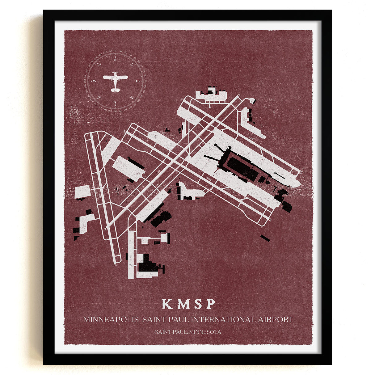 MSP Airport Map, Vintage Style, Minneapolis-St Paul International Airport Print