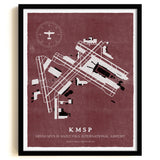 MSP Airport Map, Vintage Style, Minneapolis-St Paul International Airport Print