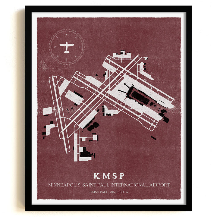 MSP Airport Map, Vintage Style, Minneapolis-St Paul International Airport Print