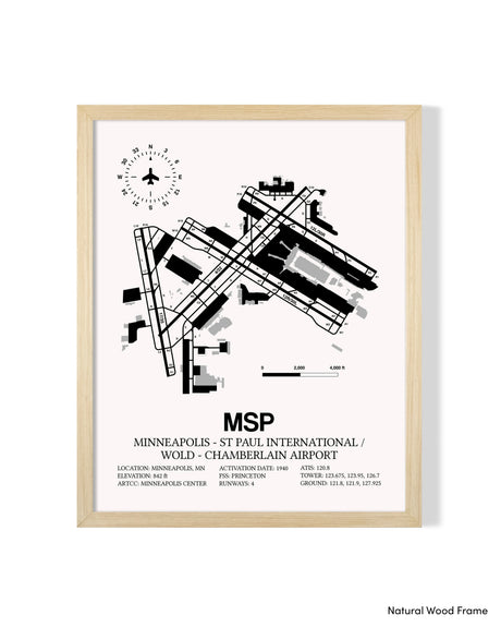 Detailed Airport Map of Minneapolis-St Paul International/Wold-Chamberlain Airport (MSP) in White with a Natural Frame