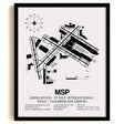 Framed Detailed Airport Map of Minneapolis-St Paul International/Wold-Chamberlain Airport (MSP) in White with a Black Frame
