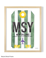 Framed Watercolor Print of Louis Armstrong New Orleans International Airport (MSY) with a Natural Wood Frame