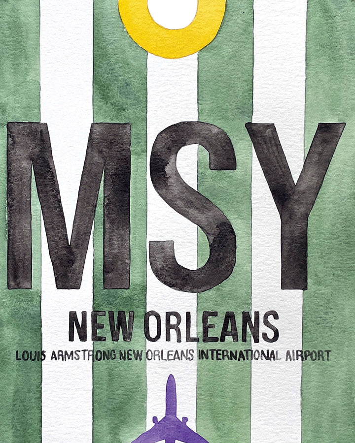 Closeup Watercolor Print of Louis Armstrong New Orleans International Airport (MSY)
