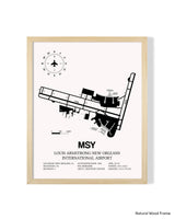 Detailed Airport Map of Louis Armstrong New Orleans International Airport (MSY) in White with a Natural Frame