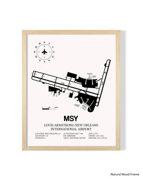 Detailed Airport Map of Louis Armstrong New Orleans International Airport (MSY) in White with a Natural Frame
