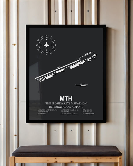 Framed Detailed Airport Map of The Florida Keys Marathon International Airport (MTH) in Gray with a Black Frame