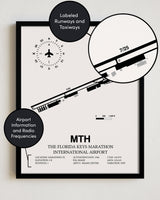 Framed Detailed Airport Map of The Florida Keys Marathon International Airport (MTH) in White with a Black Frame