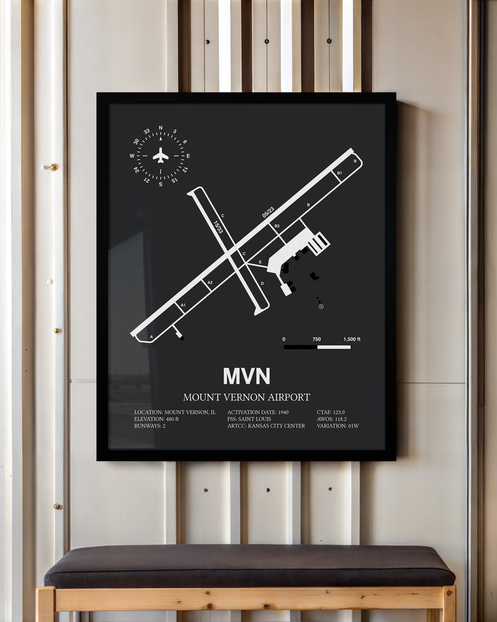 MVN Airport Map, Mount Vernon Airport Print