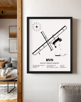 Framed Detailed Airport Map of Mount Vernon Airport (MVN) in White with a Black Frame