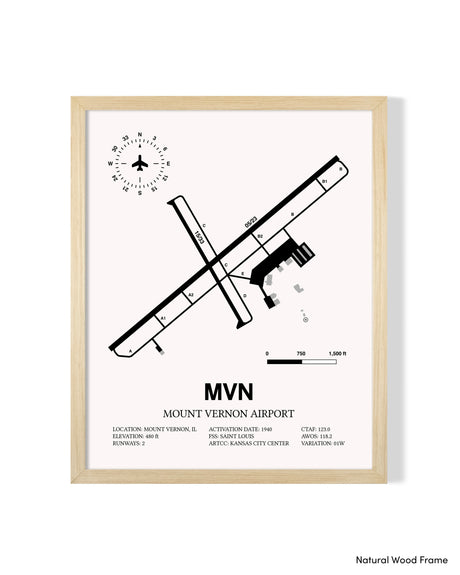 Detailed Airport Map of Mount Vernon Airport (MVN) in White with a Natural Frame