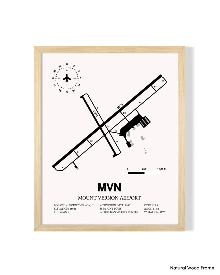 Detailed Airport Map of Mount Vernon Airport (MVN) in White with a Natural Frame