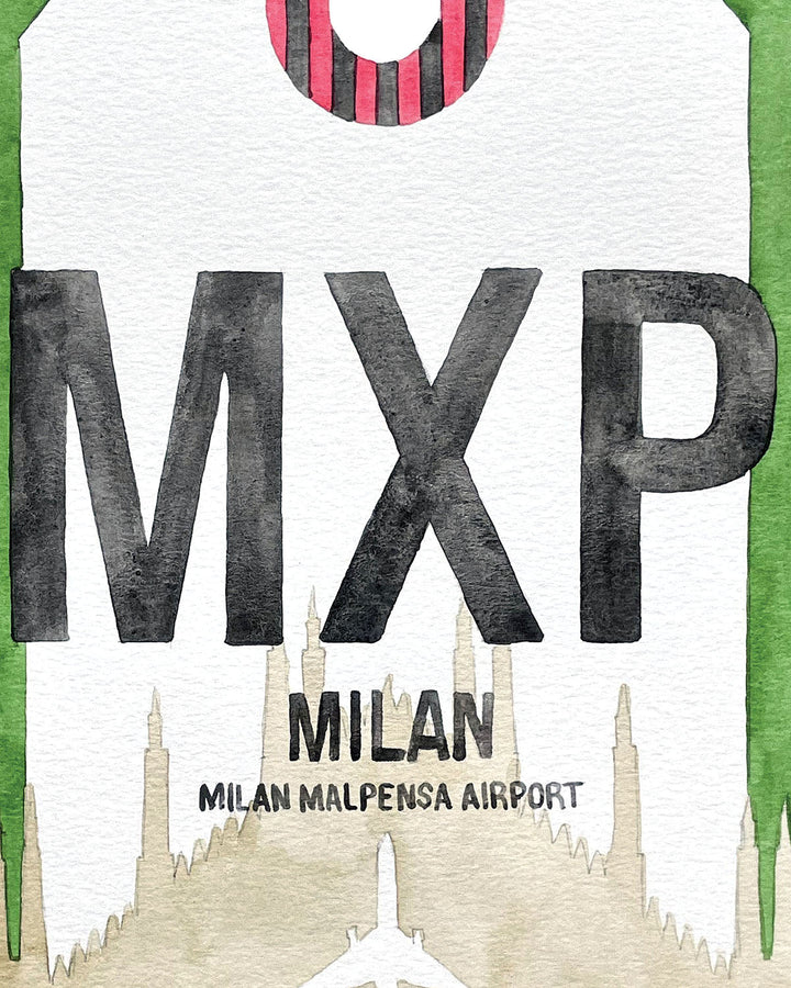 Closeup Watercolor Print of Milano Malpensa Airport (MXP)
