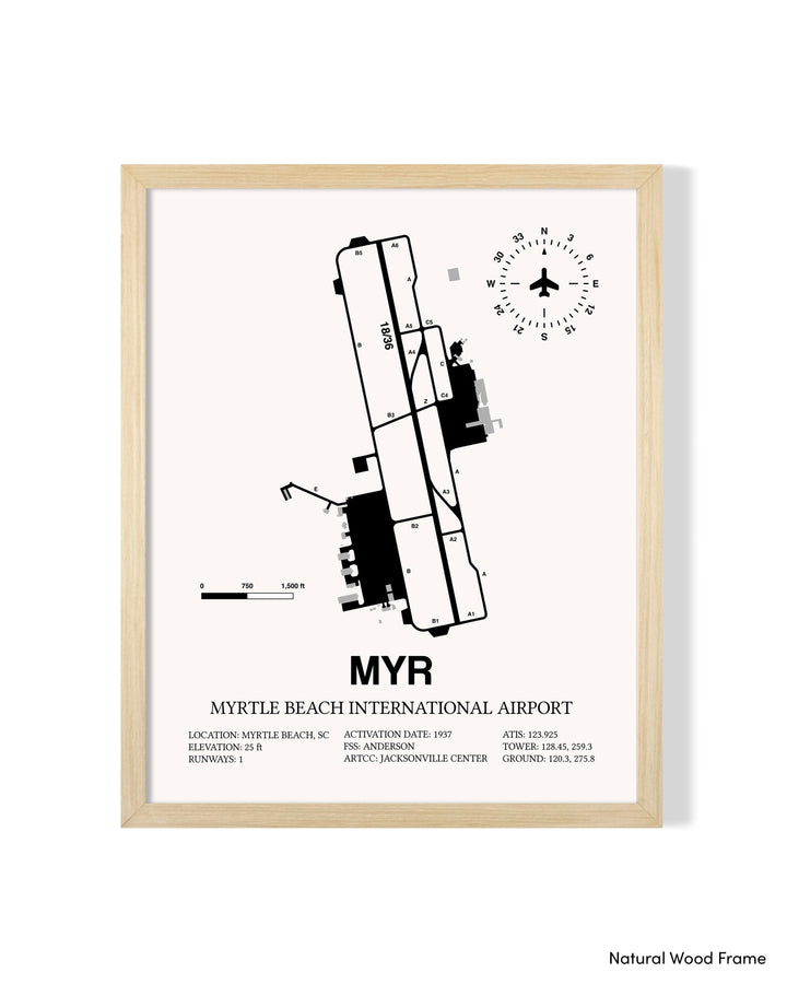 Detailed Airport Map of Myrtle Beach International Airport (MYR) in White with a Natural Frame