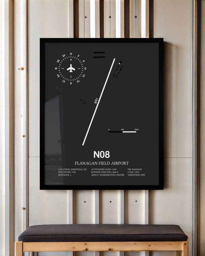 Framed Detailed Airport Map of Flanagan Field Airport (N08) in Gray with a Black Frame