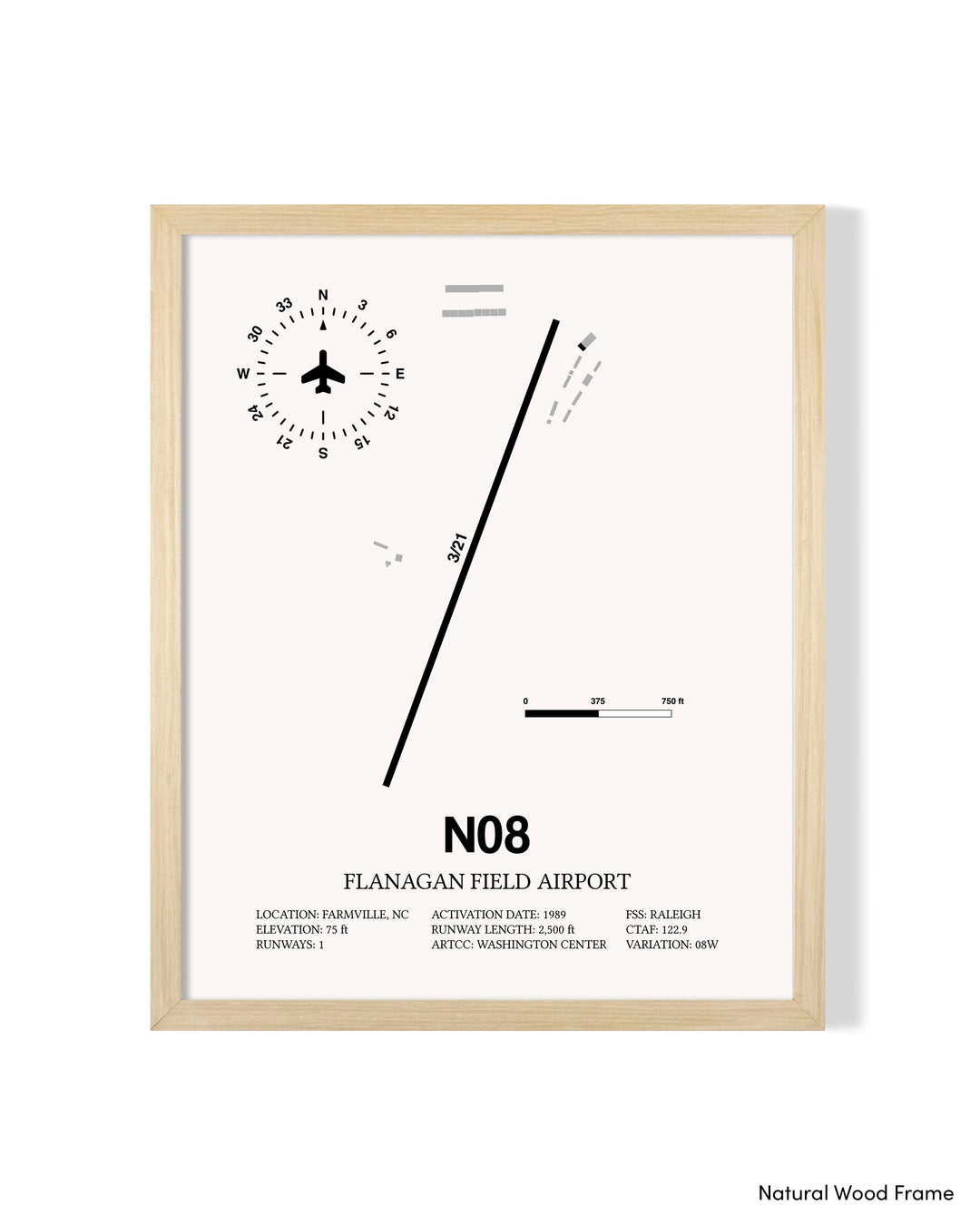 Detailed Airport Map of Flanagan Field Airport (N08) in White with a Natural Frame