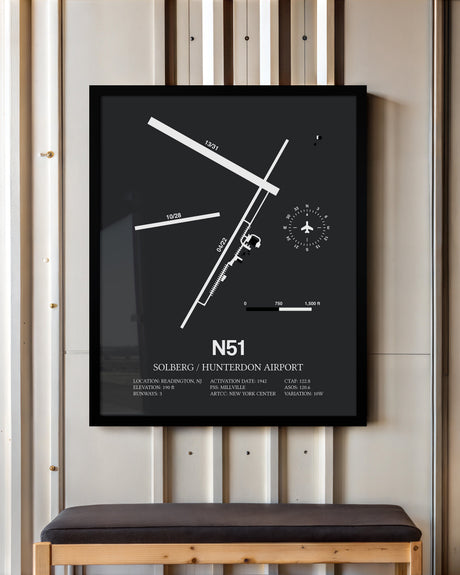 Framed Detailed Airport Map of Solberg/Hunterdon Airport (N51) in Gray with a Black Frame