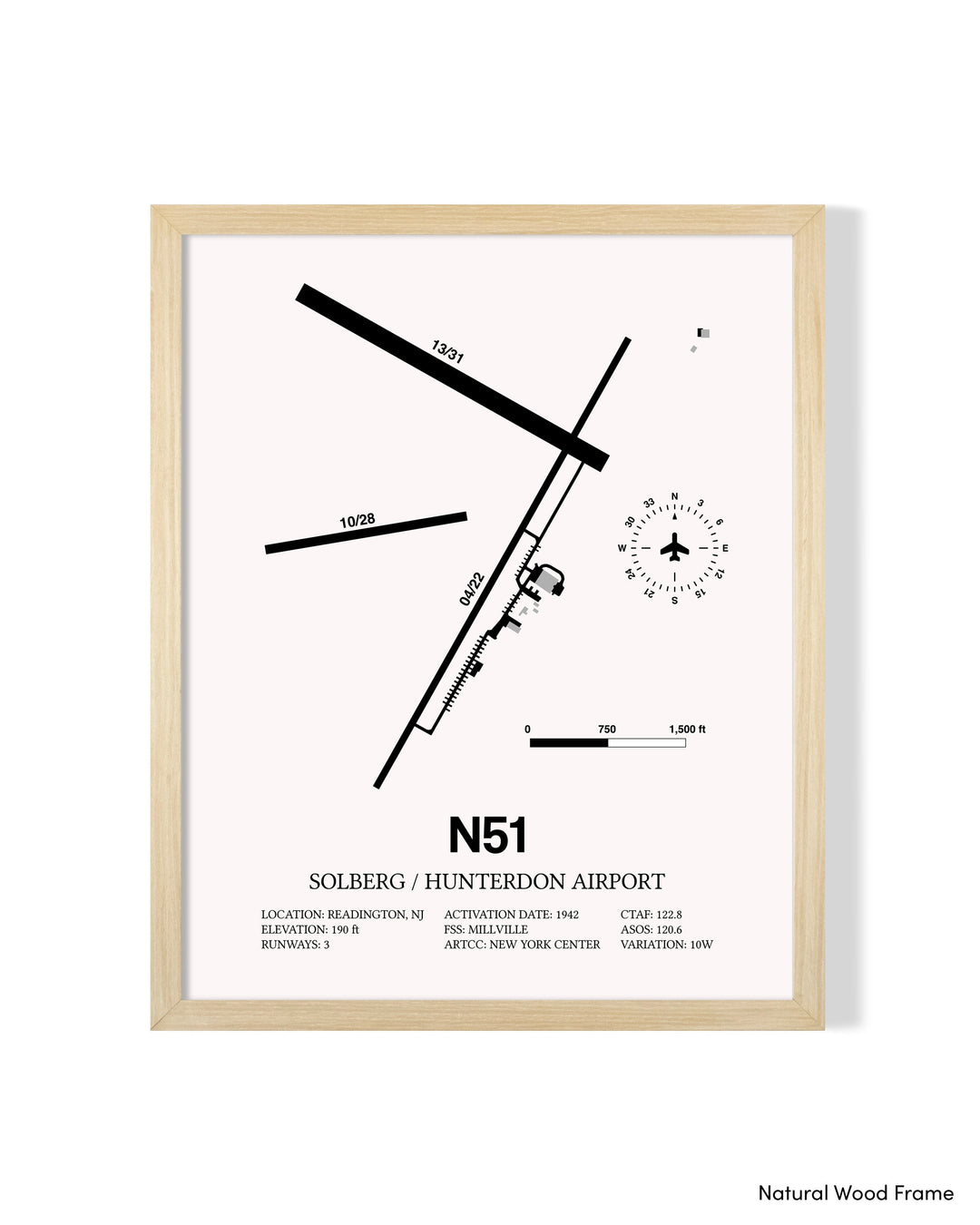 Detailed Airport Map of Solberg/Hunterdon Airport (N51) in White with a Natural Frame