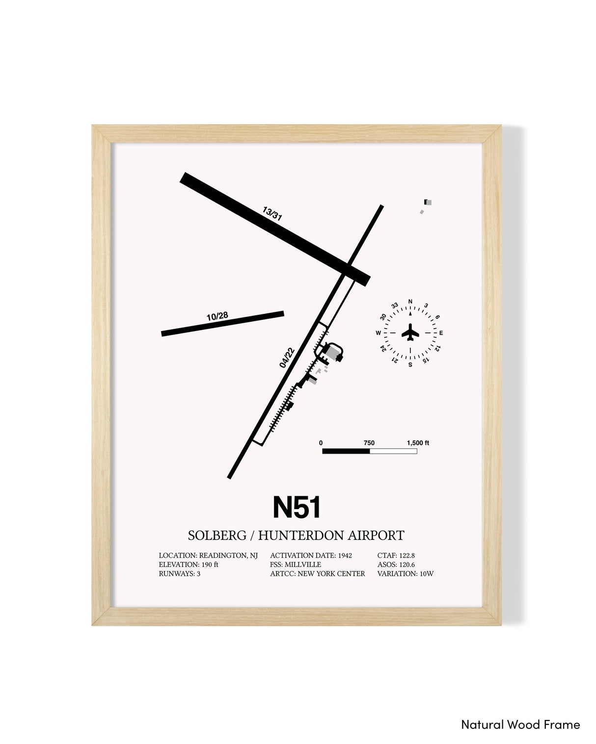 Detailed Airport Map of Solberg/Hunterdon Airport (N51) in White with a Natural Frame