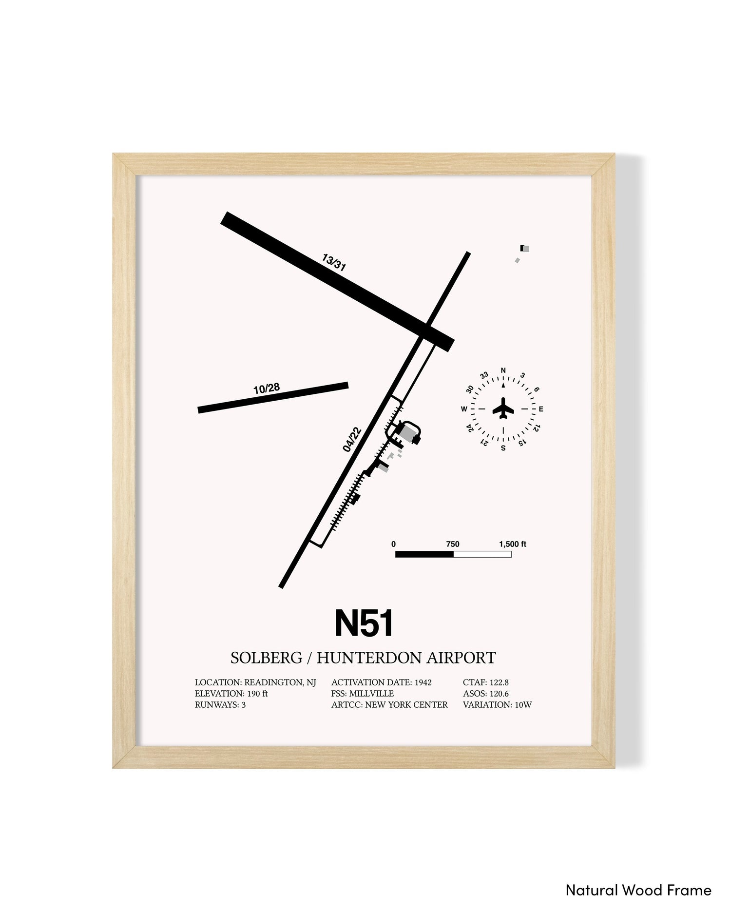Detailed Airport Map of Solberg/Hunterdon Airport (N51) in White with a Natural Frame